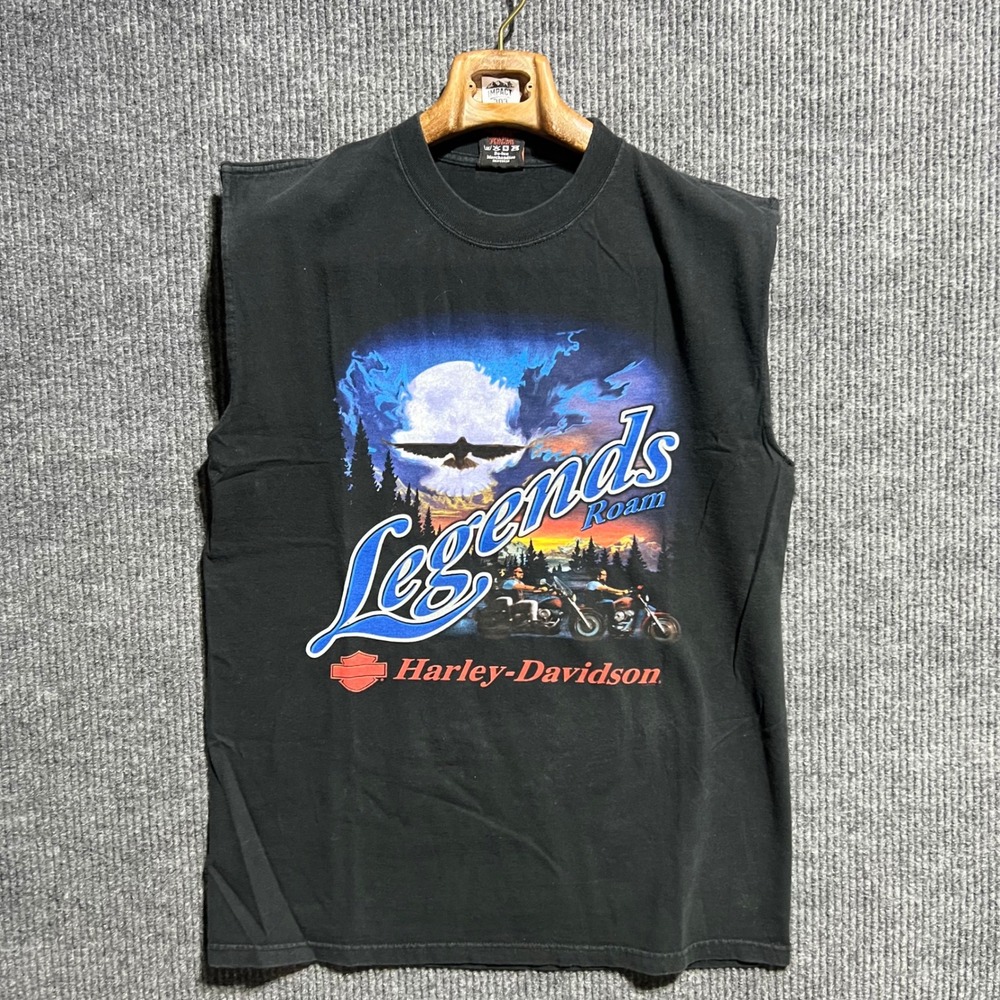 Vintage Harley Davidson Tank Top Mens L Black Legends Roam Eagle Muscle Tee